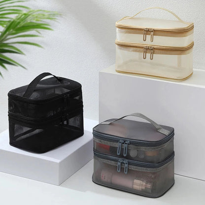 Double Layer Mesh Makeup Bag Wash Bag Women's Portable New Large Capacity Storage Bag