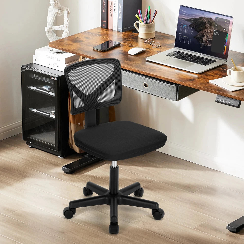 Mesh with Lumbar Support Armless Office Chair Low Back with Wheels Adjustable Height 360° Rolling
