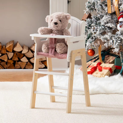 Play High Chair Pretend Play High Chair with Cushion Movable Table Wooden Baby Doll Accessories