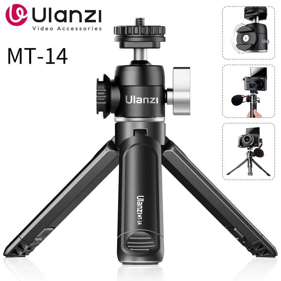 MT-14 Aluminum Alloy Tripod 2KG Load with 360° Ballhead 1/4 Screw Light Portable Vlog Kit Light Desktop