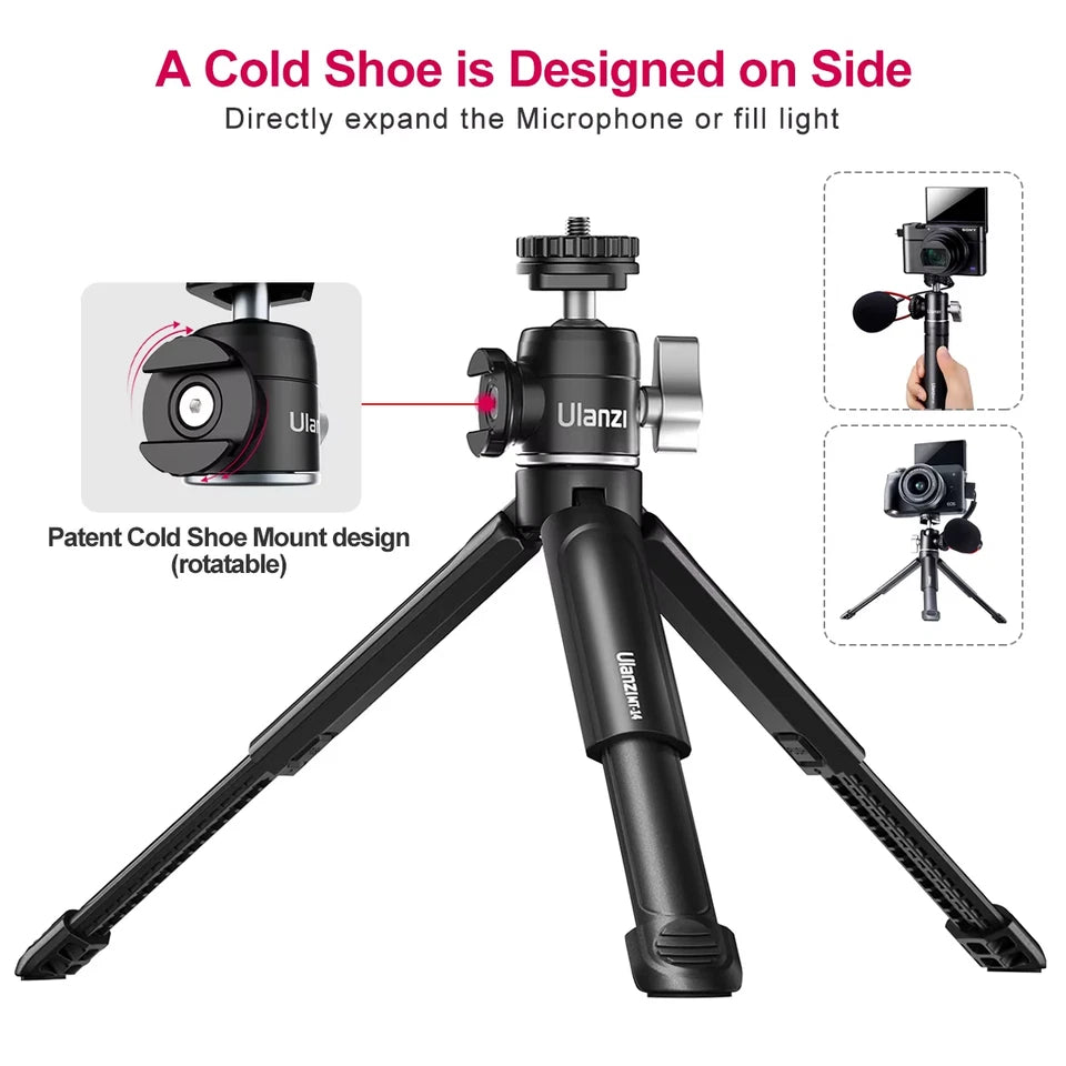 MT-14 Aluminum Alloy Tripod 2KG Load with 360° Ballhead 1/4 Screw Light Portable Vlog Kit Light Desktop