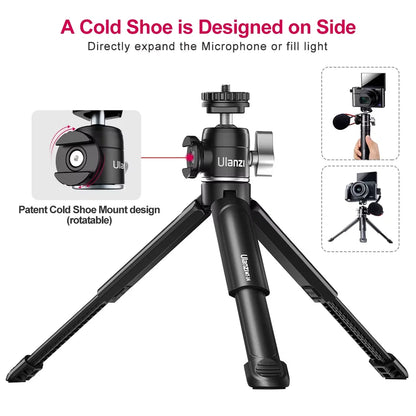MT-14 Aluminum Alloy Tripod 2KG Load with 360° Ballhead 1/4 Screw Light Portable Vlog Kit Light Desktop