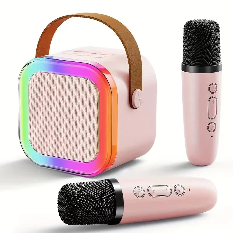 Karaoke Speaker RGB Color Lighting Two Microphones Rechargeable Battery for Family