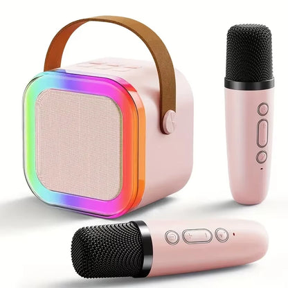 Karaoke Speaker RGB Color Lighting Two Microphones Rechargeable Battery for Family
