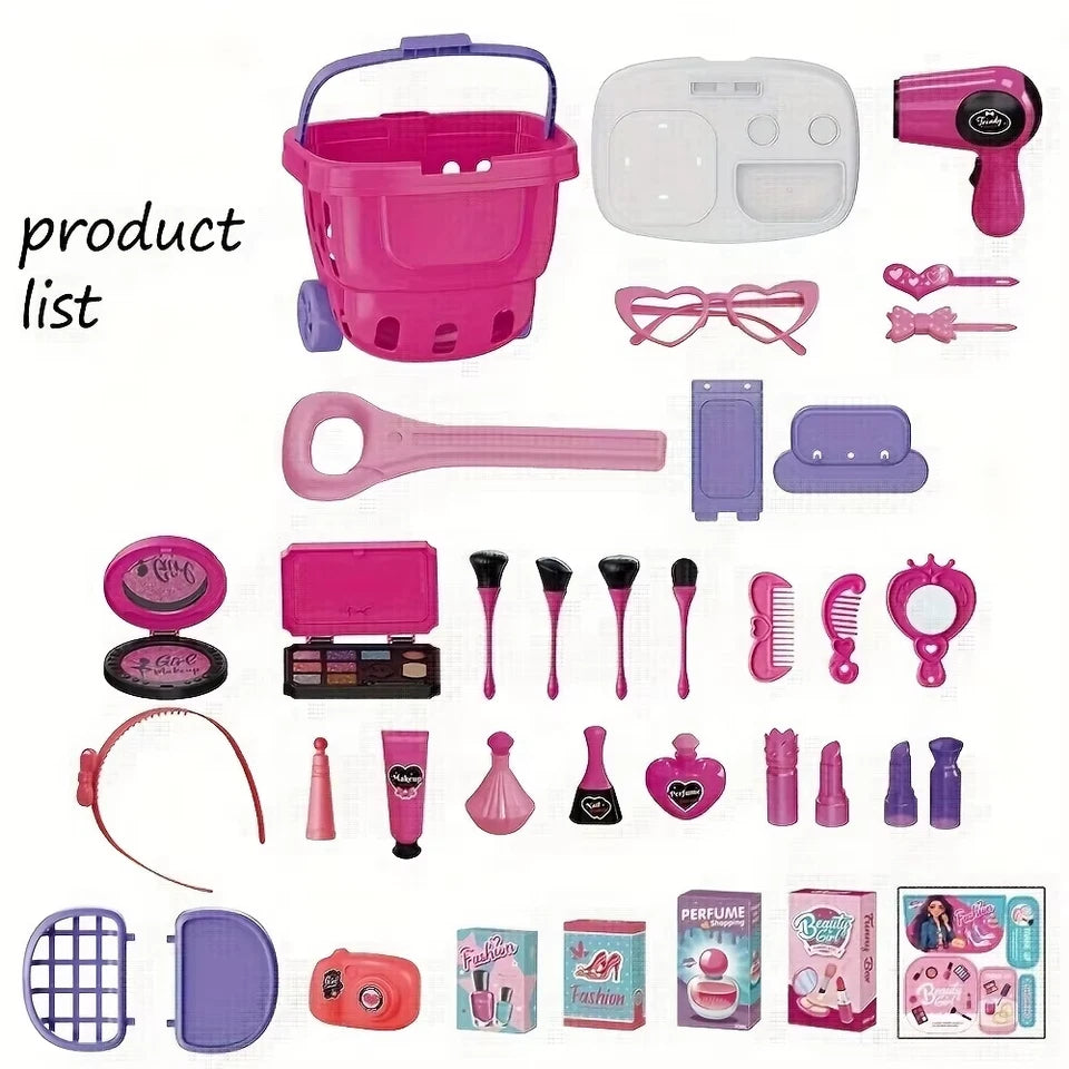 36 luxury fashion makeup and styling sets for kids with luggage, hairdryer, brushes, lipstick, mirror