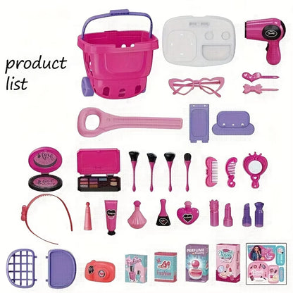 36 luxury fashion makeup and styling sets for kids with luggage, hairdryer, brushes, lipstick, mirror