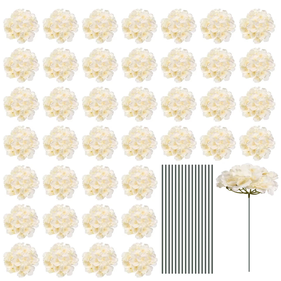 30 Set Silk Artificial Hydrangea Flowers Artificial Flowers Heads with Stems, Full Hydrangea Flowers