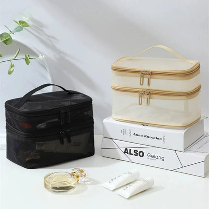 Double Layer Mesh Makeup Bag Wash Bag Women's Portable New Large Capacity Storage Bag