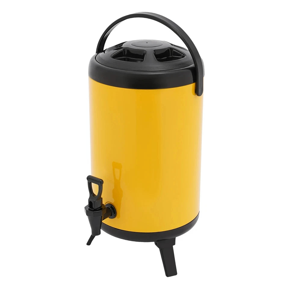 10L Stainless Steel Insulated Beverage Dispenser Yellow Round Tabletop Drink Server with Spout