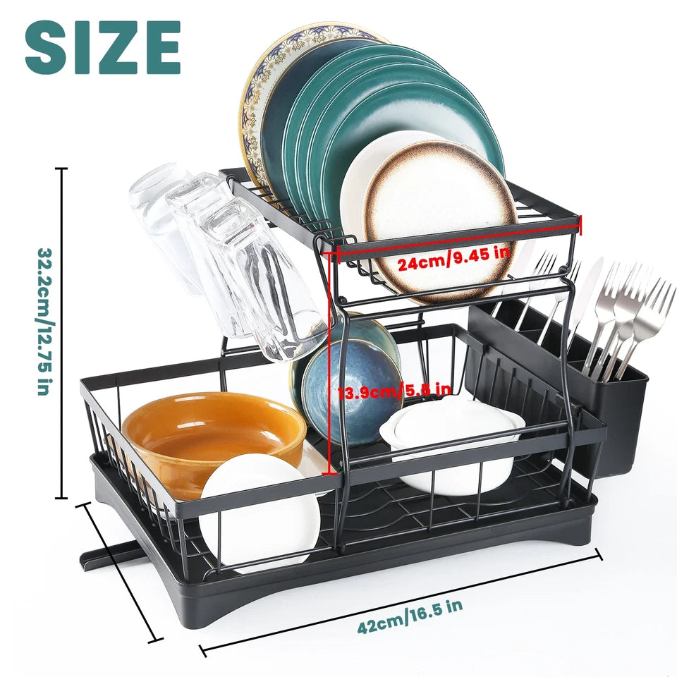 Large 2 tier dish drying rack for kitchen countertops removable large-capacity
