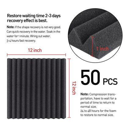 52 Pack Acoustic Foam Panels 1" x 12" x 12" Sound Proof Foam Panles Soundproofing Noise Cancelling Wedge Panels
