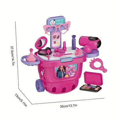 36 luxury fashion makeup and styling sets for kids with luggage, hairdryer, brushes, lipstick, mirror