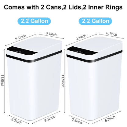 2 Pack 12L Bathroom Automatic Trash Cans Touchless Motion Sensor Slim with Lid for Bathroom Bedroom