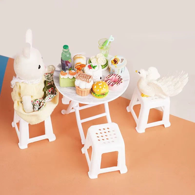 Dollhouse Mini Furniture Set Simulation Table And Chairs Model For Dolls Decor
