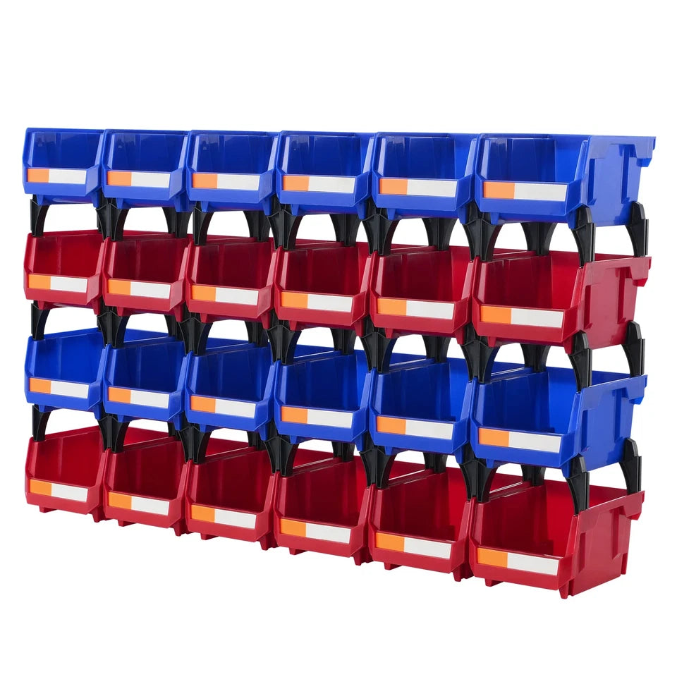 Storage Bin 24pcs Stackable Organizer Bin 5x4*3inch Freestanding Tiered Shelf for Garage Hanging